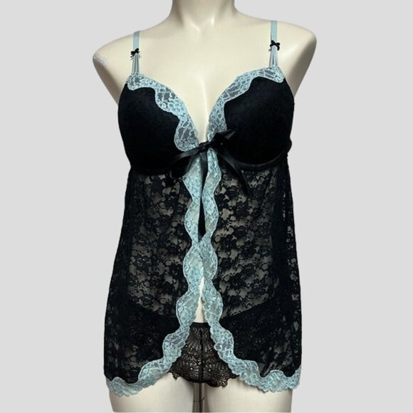 La Senza Black and Blue Lace Babydoll Lingerie - Picture 1 of 12